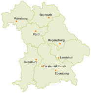 Bayernkarte mit den Vernetzungsstellen